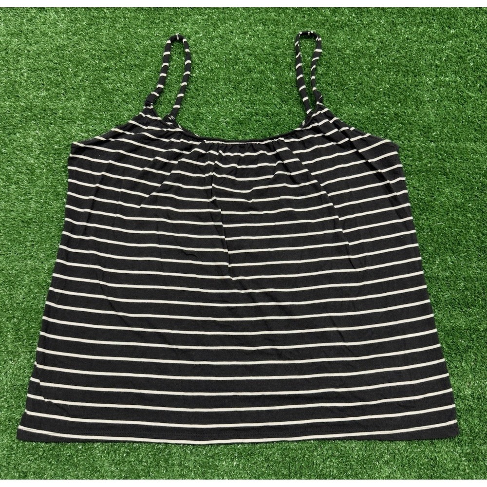 Garnet Hill Essential Knit Cami Women's Medium Striped Black organic Pima cotton